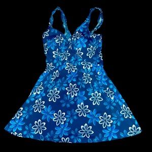 Maxine of Hollywood Women’s Aqua Blue Floral Ruched 1 Piece Swimsuit Size 12